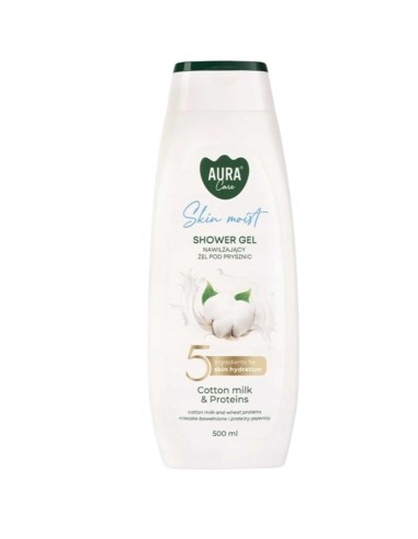 BISPOL AURA Kremowy żel pod prysznic MLECZKO BAWEŁNIANE I PROTEINY, 500 ml