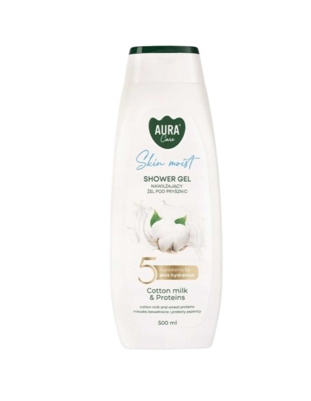 BISPOL AURA Kremowy żel pod prysznic MLECZKO BAWEŁNIANE I PROTEINY, 500 ml