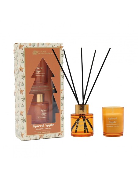 LA CASA DE LOS AROMAS X-MAS Zestaw patyczki zapachowe 50 ml + świeca 50 g JABŁKO CYNAMON