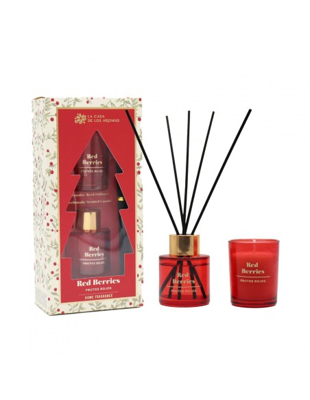 LA CASA DE LOS AROMAS X-MAS Zestaw patyczki zapachowe 50 ml + świeca 50 g CZERWONE OWOCE