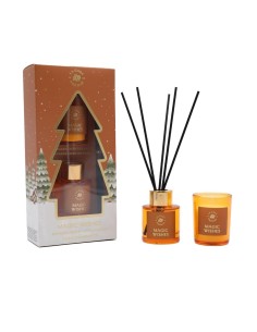 LA CASA DE LOS AROMAS X-MAS Zestaw świąteczny CYNAMON POMARAŃCZA patyczki zapachowe 50 ml + świeca 50 g